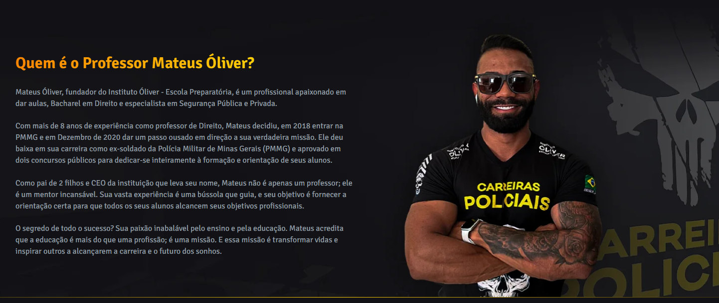Professor Mateus Óliver, fundador do Instituto Óliver - Escola Preparatória CUPOM DE DESCONTO