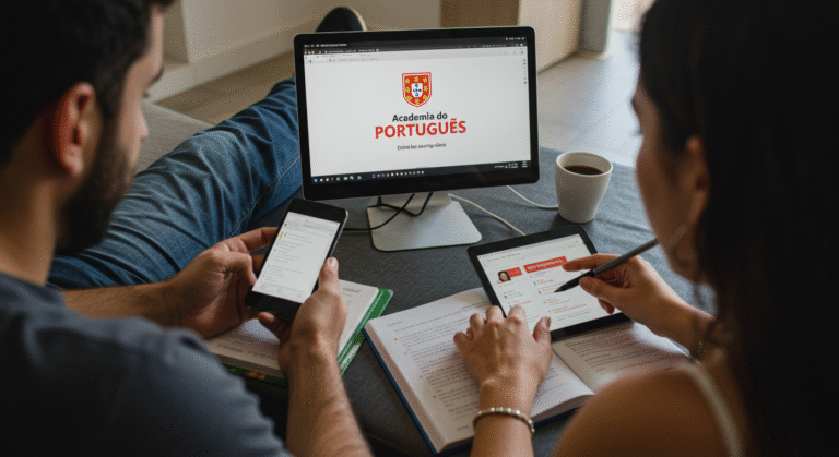 Qual o principal objetivo do curso “Academia de Português”?