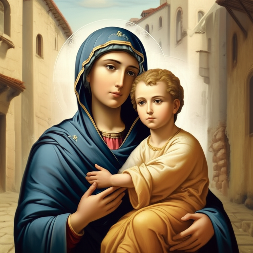 Maria e Jesus em uma cena histórica