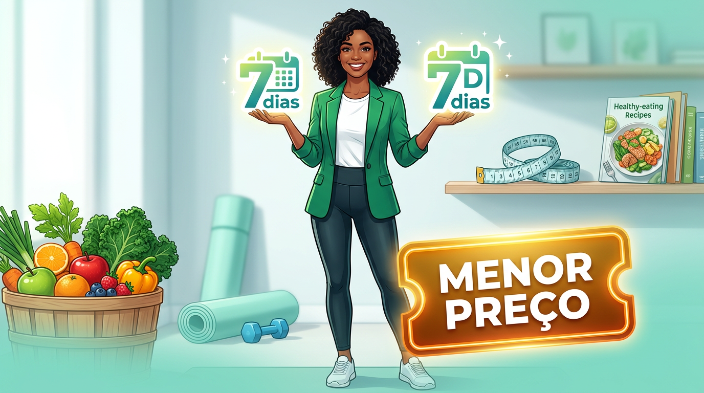 Mariana Ferri d'Avila, nutricionista, sorrindo e confiante, com elementos visuais que simbolizam emagrecimento rápido em 7 dias, alimentação saudável e um cupom de desconto digital para o programa Magra 7D.