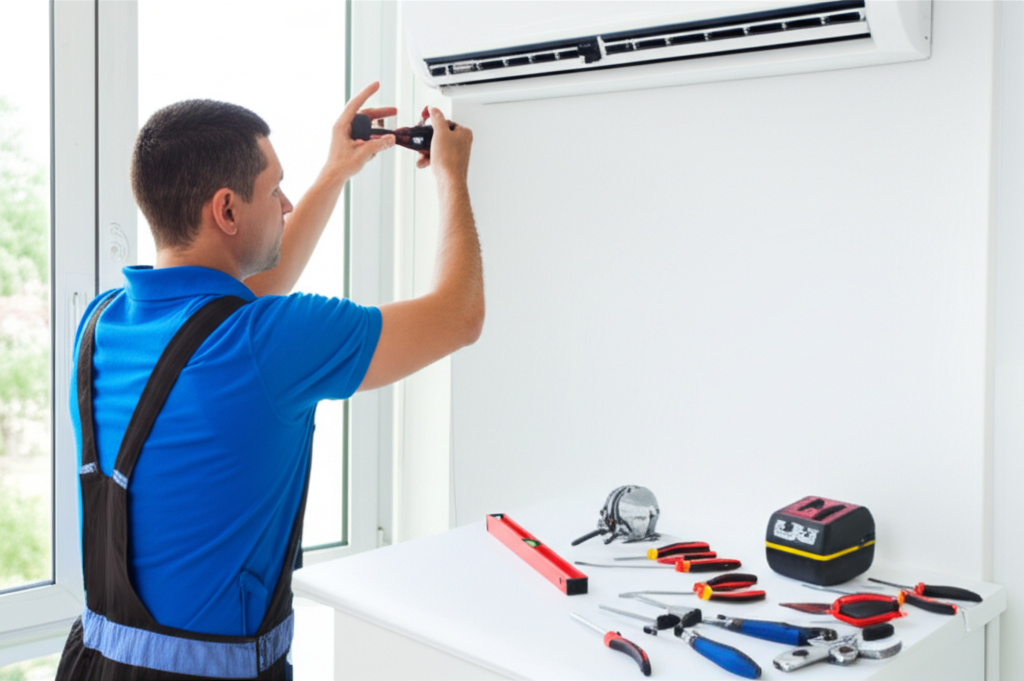 Técnico instalando ar condicionado split