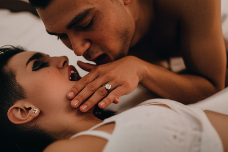 Casal em momento íntimo com foco em técnicas de sexo oral