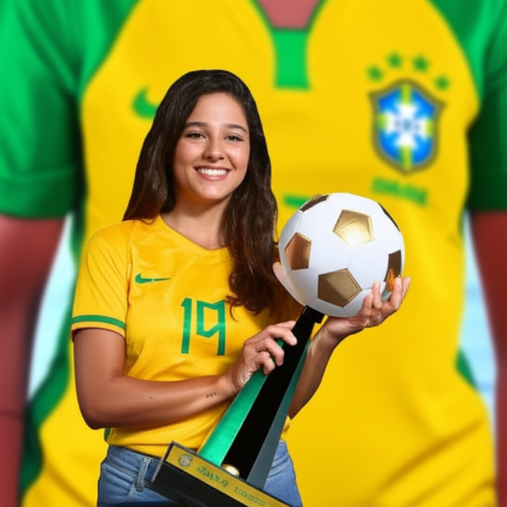 Musa do Brasileirão - Modelo feminina com troféu de futebol