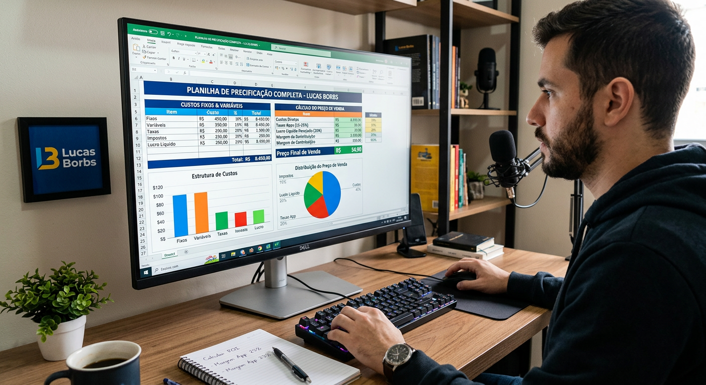 Planilha de precificação de Lucas Borbs em uma tela de computador