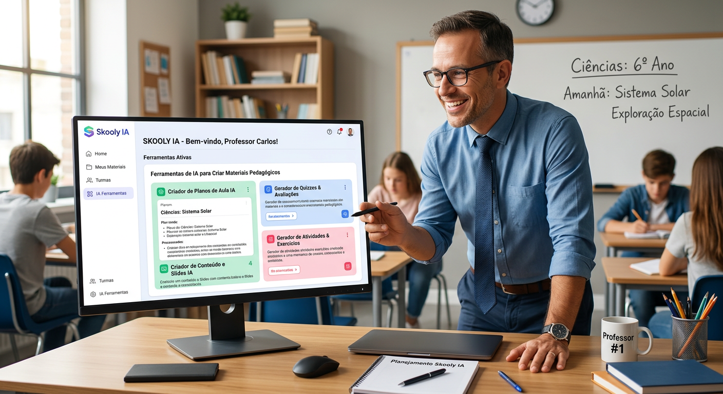 Professor utilizando a plataforma Skooly IA para Educadores