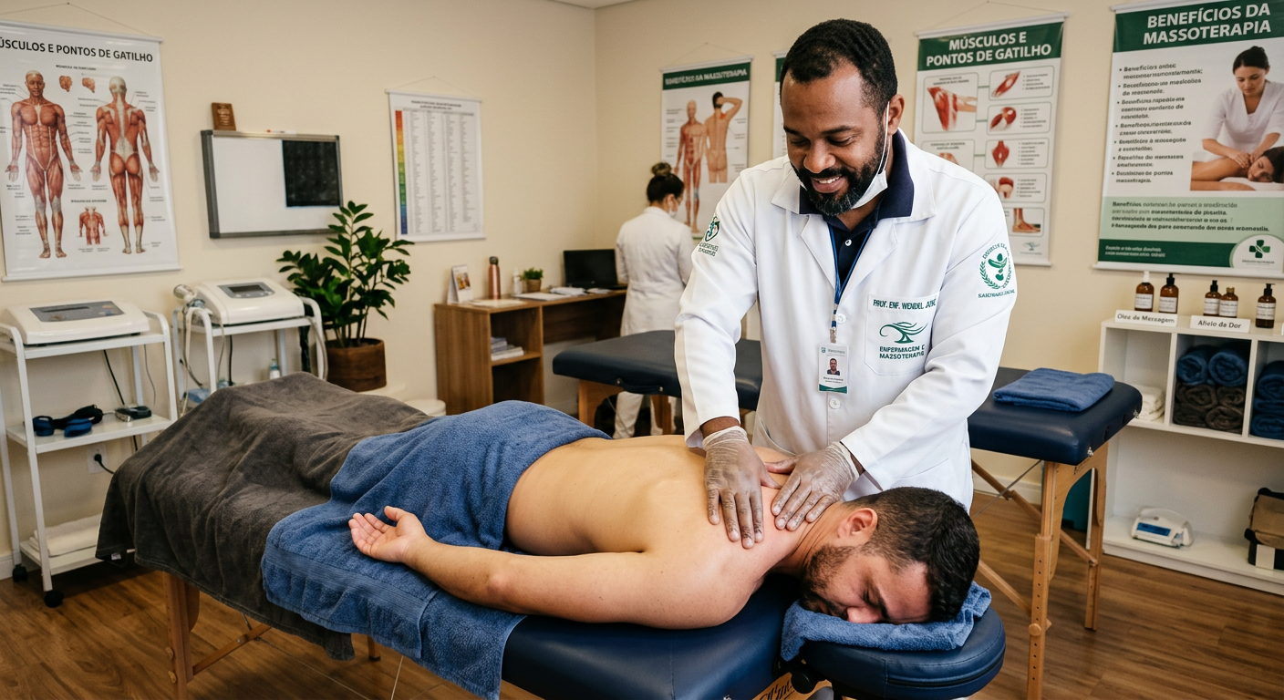 Profissional de saúde aplicando massoterapia