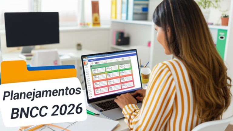 Professora organizada com Planejamentos BNCC 2026