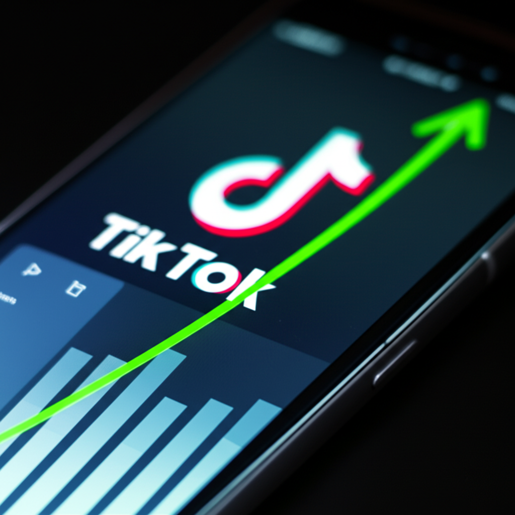 Gráfico de crescimento de vendas online com TikTok no fundo