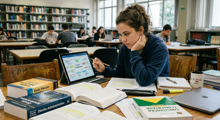 Estudante de direito decorando a legislação