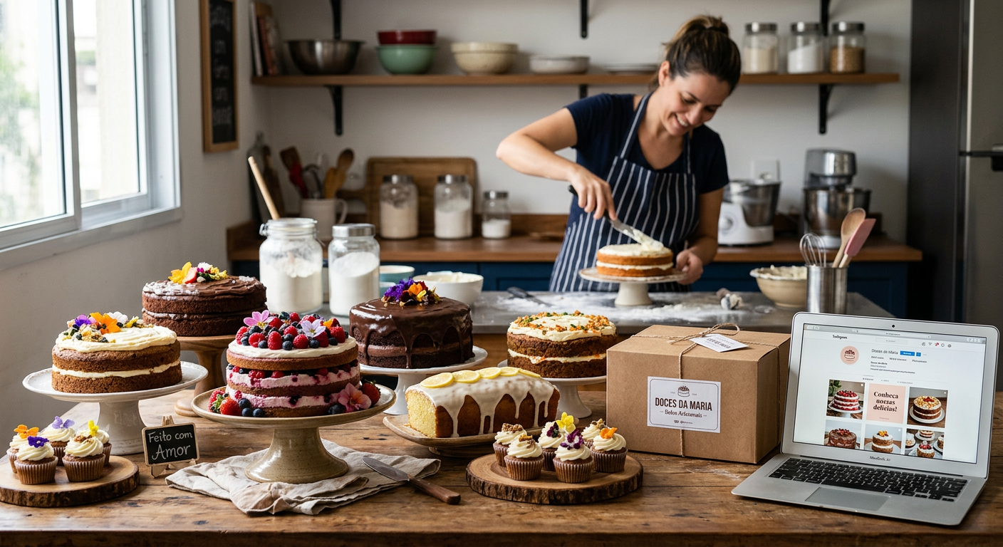 Bolos caseiros decorados e embalagem personalizada