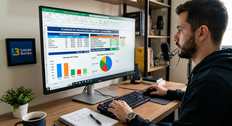 Planilha de precificação de Lucas Borbs em uma tela de computador