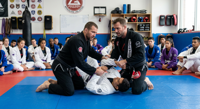 Treinador de Jiu-Jitsu demonstrando técnica