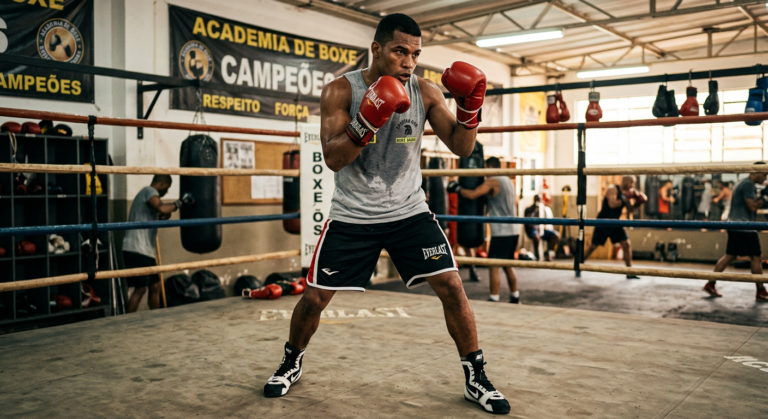 Lutador de boxe em pose de luta