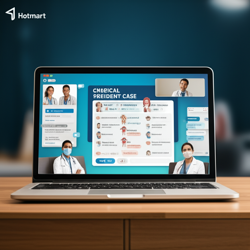 Erro de Processamento: Título Não Encontrado 1 Profissionais de saúde em aula online da MEI Community discutindo caso clínico em inglês.