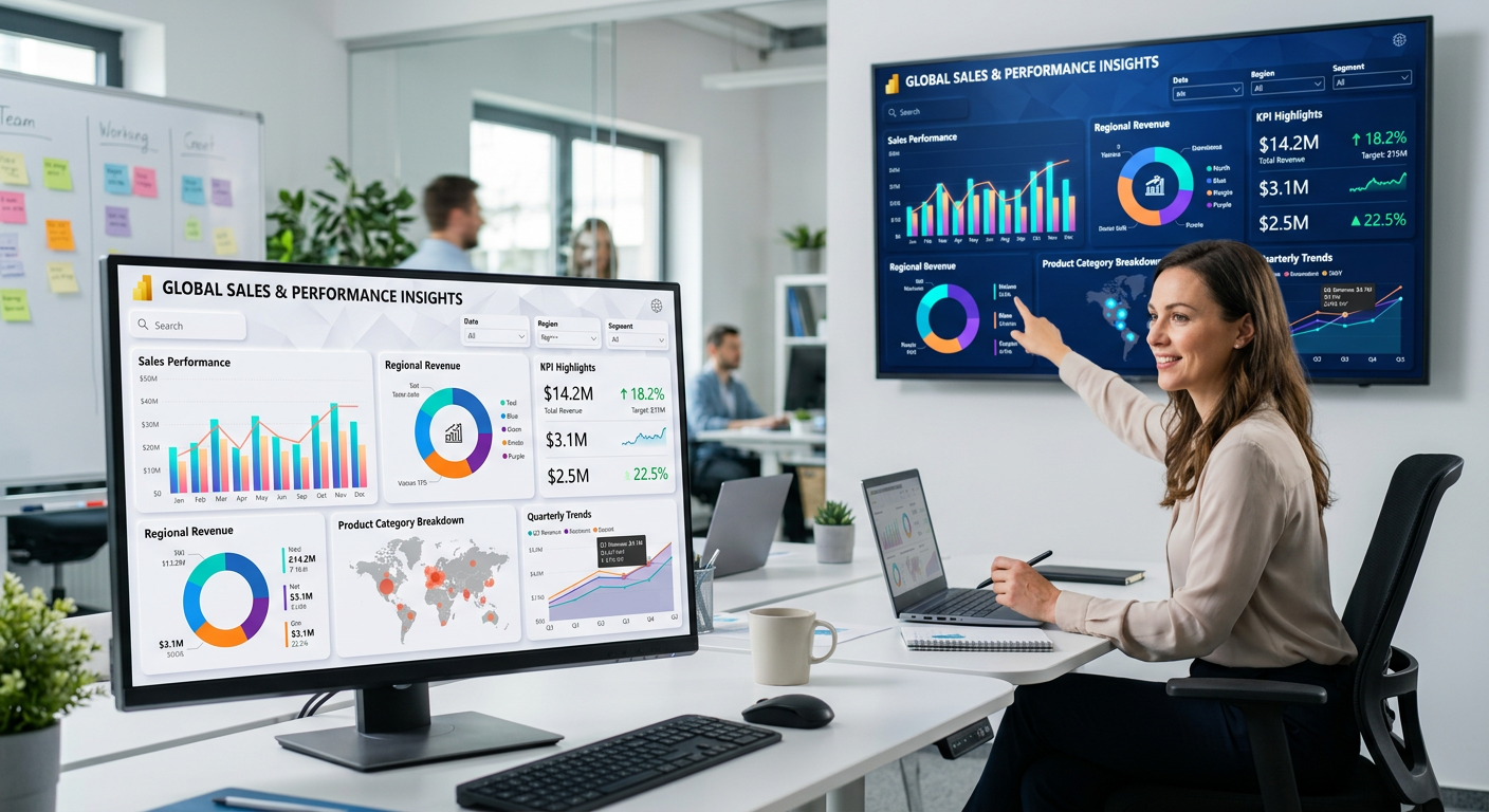 Dashboards criativos e interativos no Power BI, com foco em design, análise de dados e apresentação profissional.