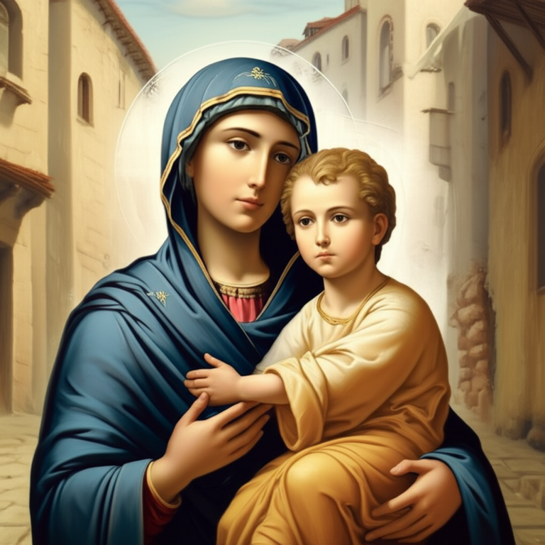 Maria e Jesus em uma cena histórica