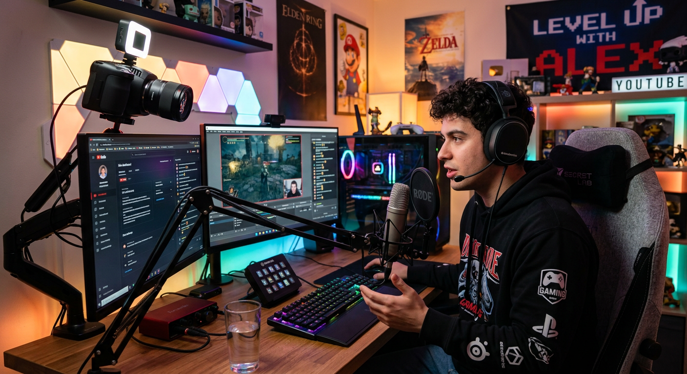 Gamer criando conteúdo para o YouTube