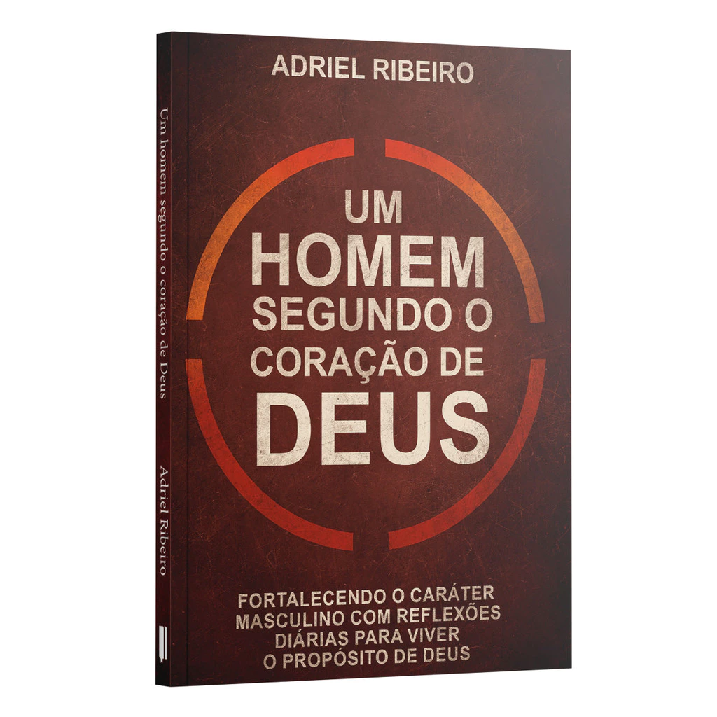 Capa do devocional "Um Homem Segundo o Coração de Deus" mostrando um homem segurando a Bíblia com um coração luminoso acima das páginas.