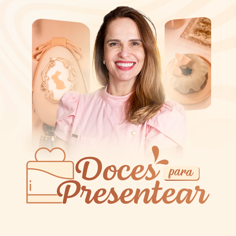 Ísis Alvarez apresentando doces finos em caixas de presente com laços, em uma cozinha iluminada.