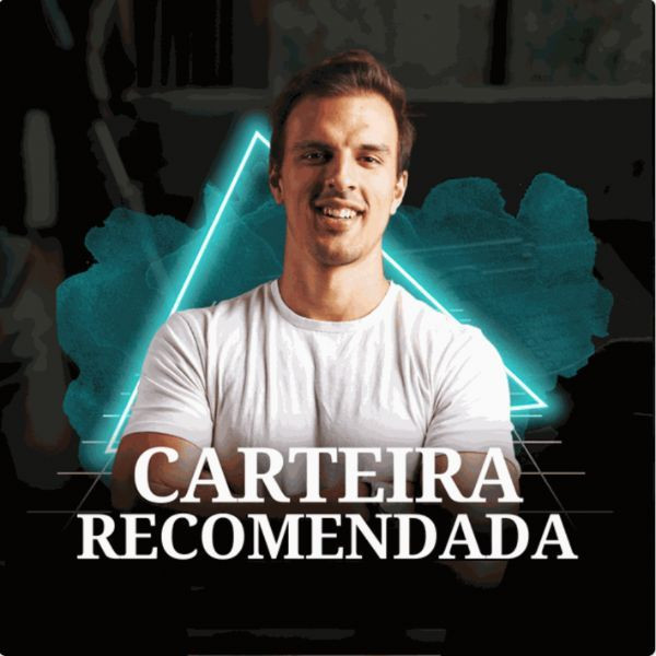 Gabriel Navarro apresentando seu "Método Carteira" ao lado de um painel de investimentos com gráficos de crescimento.